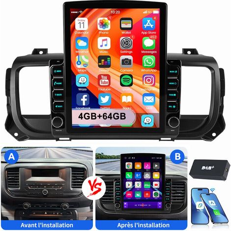 Autoradio Android 15 CarPlay 9,7" pour Citroën Jumpy et Peugeot Expert (2016-2021) 2+32G DAB