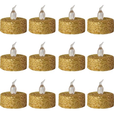 Bougie électronique LED dorée sans flamme, décoration pour terrasses extérieures, 12 pièces (1/5)