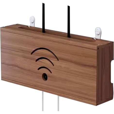 Cache Box WiFi, Boite Rangement Routeur WiFi Cache par Faitement Le Boitier TV et Módem-Router, Bois Massif Box, Cable Management L'etagère (Brown) (1/5)