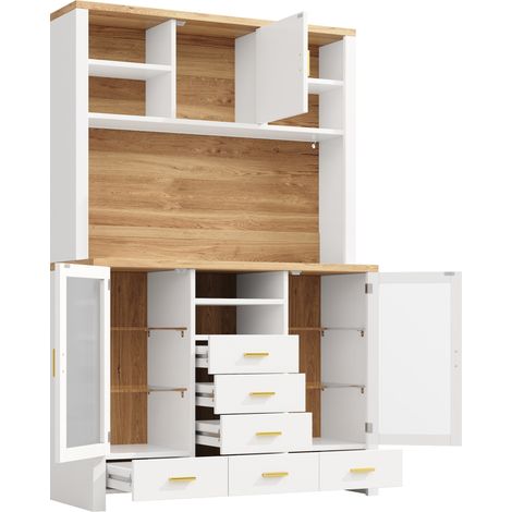 Aparador alto multifunción 120 x 39,8 x 188 cm de MDF con vitrinas, 6 cajones y luz LED HOMVRA (1/5)
