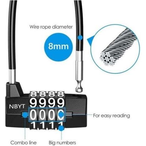 NALOOKAMIC Cadenas à Combinaison, Cadenas à Anse Longue, Serrure à Combinaison à 4 Chiffres, Petit Numero Cadenas Code Résistant Aux Intempéries, Cadenas de Câble de Bagage pour Gymnase, Garage