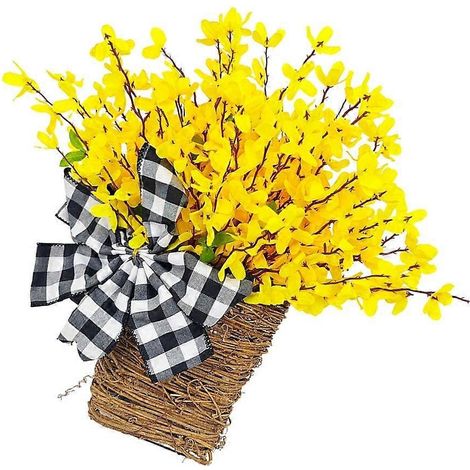 Couronne de fleurs artificielles jaunes suspendues, couronne de fleurs sauvages d'été pour porte