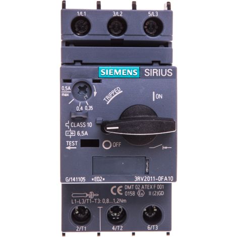 Interruptor automático para motor 3P 0,12kW 0,35-0,5A S00 3RV2011-0FA10