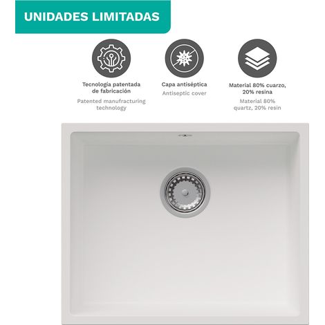 Fregadero de cocina de cuarzo Oblack Como 54x44 cm 1 cubeta color blanco