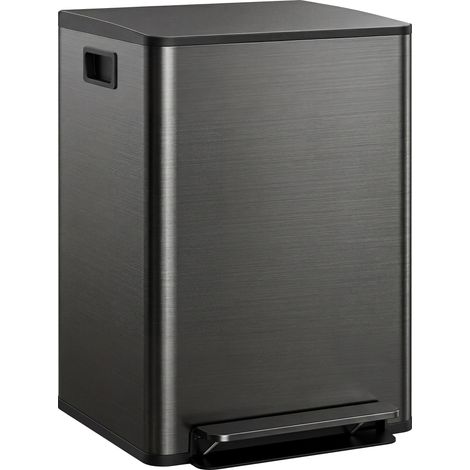 Poubelle de cuisine - HOMCOM - 2 compartiments 2 x 30L - couvercle à fermeture douce - acier inoxydable - 47,7x37,5x66,8cm - noir (1/5)