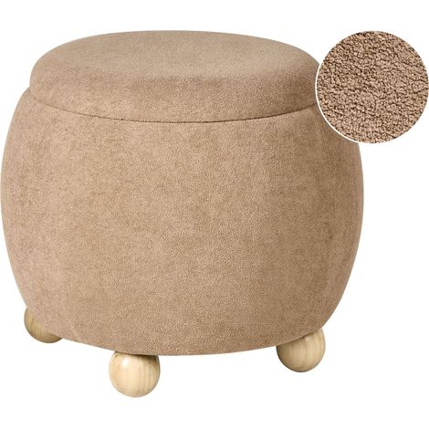 Pouffe Light Brown Boucle Upholstery with Storage Accessory Living Room Bedroom Teddy ANNABELLA