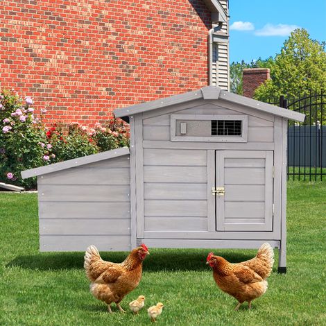 Poulailler surélevé sur pieds, protection anti-prédateurs, nettoyage facile, abri pour poules avec perchoir, cabane avicole en bois, élevage de volailles en extérieur. (1/5)