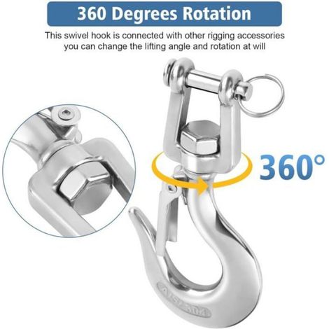 Crochet De Levage A Oeil - Acier Inoxydable 304 - Charge Maximale 650 Kg - Pour Equipements De Levage Et Chargement - 1 Unite (1/4)