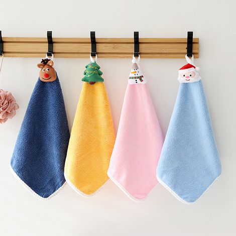 Serviettes carrées, petites, à suspendre, non pelucheuses, en polaire corail, souvenirs pour enfants, idée cadeau, lot de 4, 30 x 30 cm (1/3)