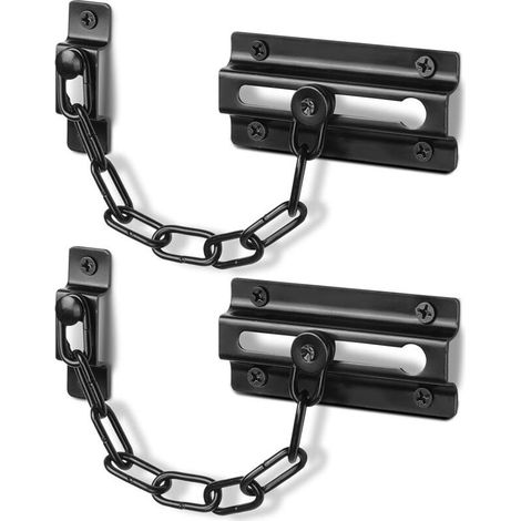 Lot de 2 chaînes de sécurité noires pour porte intérieure, chaîne épaisse de qualité supérieure avec 12 vis (1/4)