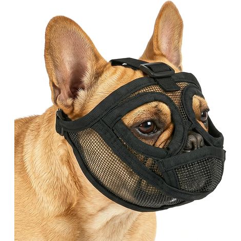Muselière pour Chiens à Museau Court Maille, Réglable Museliere Bouledogue Francais Respirant, Masque Muselières Plate Anti Morsure Mastication Aboiement pour Shih Tzu Et Carlin, L (1/5)