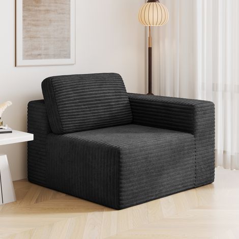 Module de Canapé Modulaire Velours Côtelé - Position Droite,Confort avec Mousse à Haut Retour Élastique,101x101x82cm,Noir