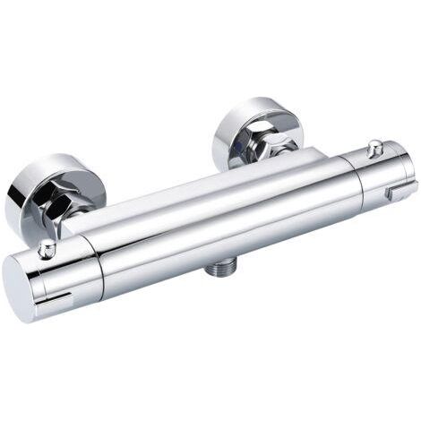 Todot – Mitigeur thermostatique de douche chromé mural en laiton massif – Bouton de sécurité 38°C – Entraxe 150mm – DBWF01GR (1/5)