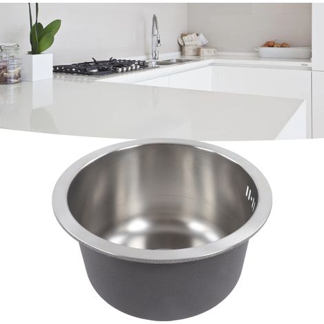 Mini fregadero redondo de acero inoxidable con tubo de desagüe – 30 cm de diámetro, instalación flexible, gran capacidad. (1/5)