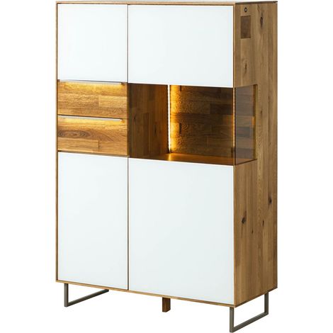 Highboard Wildeiche natur / weiß geölt 94x43x144 (BxTxH) teilmontiert WIEN 125 (1/4)