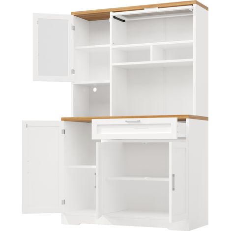 Hochschrank / Vitrine avec éclairage LED USB, 104x40x180 cm, blanc et noir, pour cuisine et salon (1/5)