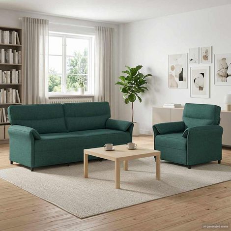 vidaXL Juego de Sofá 2 uds. Verde oscuro Tela (1/5)