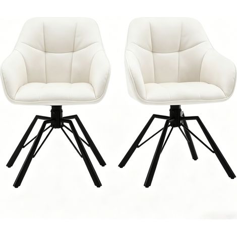 Set de 2 sillas de comedor giratorias 360° de terciopelo blanco con reposabrazos y metal (1/5)