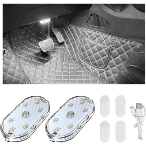 Lot de 2 ou 4 lampes LED sans fil pour voiture, éclairage intérieur rechargeable par USB, blanc (1/5)