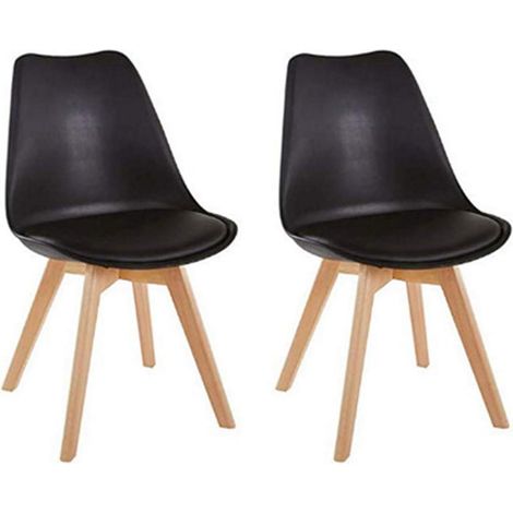 2er Set Esszimmerstühle Skandinavisches Design Kunstleder Massivholzbeine Schwarz (1/5)