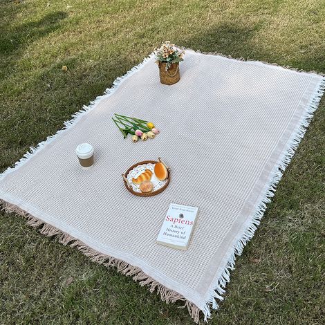 Tapis de pique-nique imperméable, couverture bohème tricotée pour camping, natte de sol extérieur, couverture américaine pour pelouse, protection contre l'humidité, usage extérieur, lot unique (1/5)