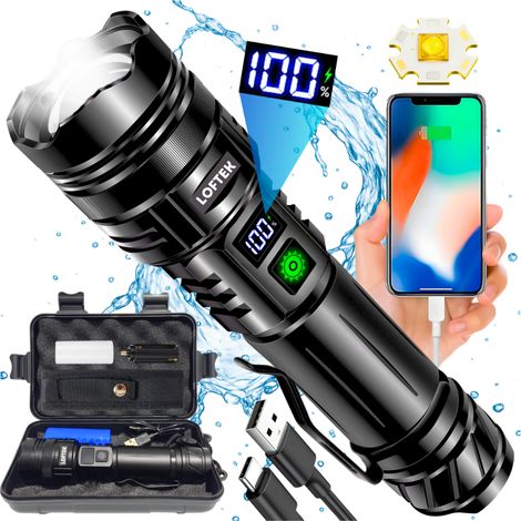 LINTERNA LED DE 20000LM, BATERÍA EXTERNA RECARGABLE DE 5000 mAh, ZOOM, RESISTENTE AL AGUA