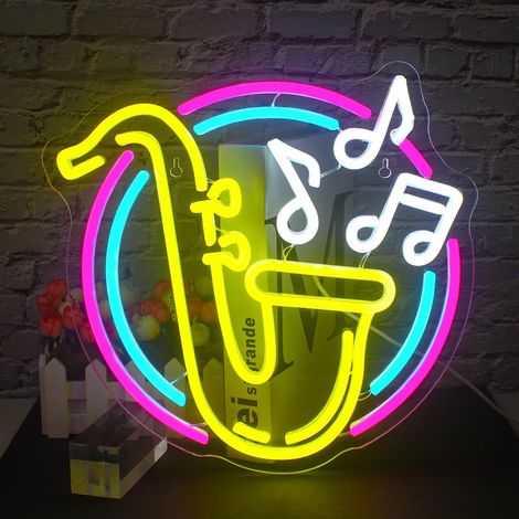 LED-Neon-Saxophon-Schild zur Wanddekoration, Jazzmusik, ideal für Schlafzimmer, Tonstudio, Klassenzimmer, Partys (1/5)