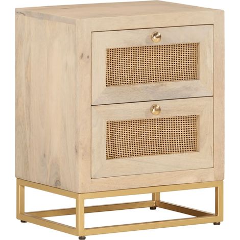 Comodino con due cassetti 40 x 30 x 50 cm legno massello di mango e ferro dorato DEC032942