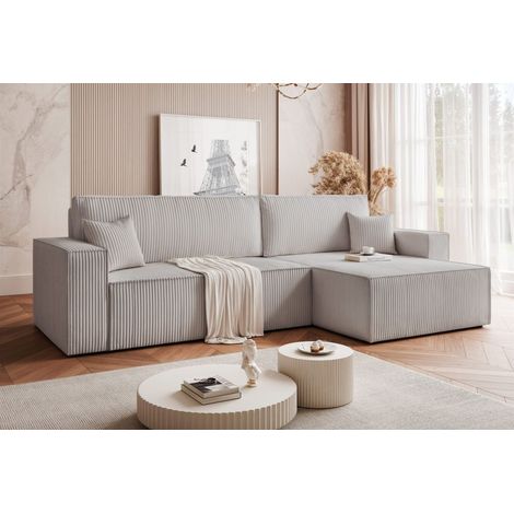 Ecksofa Schlafsofa Sofa ADARA MAX in Stoff Poso Hellgrau Ottomane Rechts (1/5)
