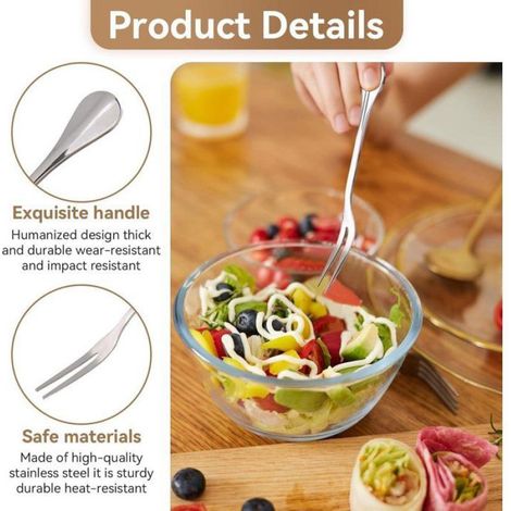 Fourchette En Acier Inoxydable - 10 Cm - Pour Fruits Desserts Salades Barbecue Escargots - Lot De 10 (1/5)