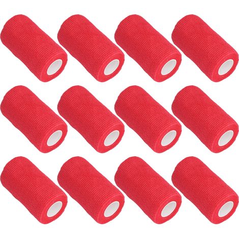 12 Pansements auto-adhésifs pour bovins, bandes de soin des sabots en non-tissé rouge, 12 pièces, usage vétérinaire en élevage (1/5)