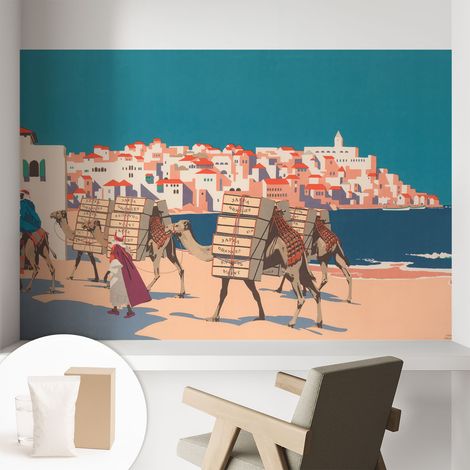 Papier peint intissé avec imprimé pour intérieur moderne application facile a motif - Colle incluse gratuite Caravane de chameaux 104x70 cm (1/5)