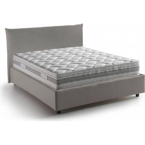 Dmora - Quadratisches und halbes Bett Dbranc, Containerbett mit Stoffbespannung, 100% Made in Italy, Frontöffnung, inklusive Matratze Cm 120x190, Turteltaube (1/5)