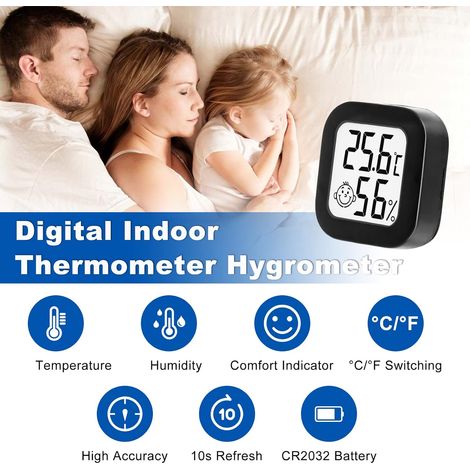 4 Termometro Igrometro Interno Nero Indicatore Igrometro Digitale Mini Termoigrometro Termometro Domestico per Casa Stanza del Bambino Incubatrice Cantina Verande ecc. (1/4)
