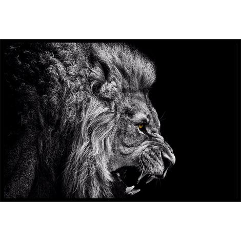 Affiche encadrée lion rugissant noir et blanc (1/5)