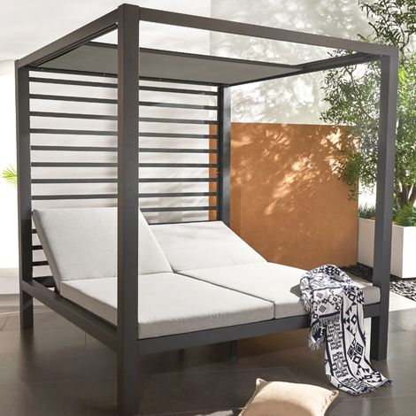 Lettino da giardino a 2 posti con struttura in alluminio grigio scuro MATALA (1/4)