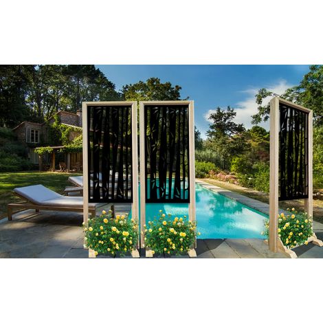 BAMBU - Paravent modulable - 70x190 cm - en bois et PVC - Couleur : noir