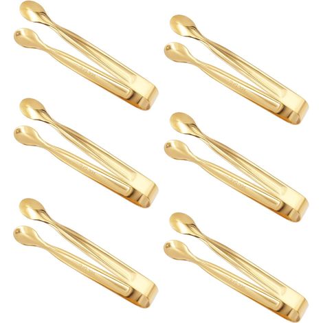 Cubes de bonbons, 6 glaçons, mini pinces en acier inoxydable, glaçons pour sucre, pour aliments tels que glaçons, sucre, tranches de citron, salades - Or-XF5-(qb) (1/5)