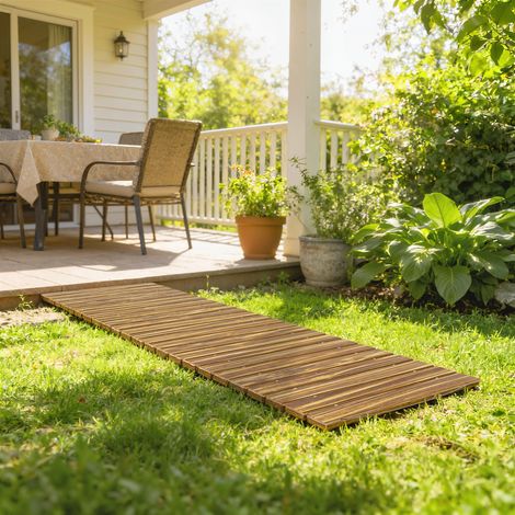 Camino de Jardín de Madera 120x38 cm Pasarela Recta Enrollable para Exteriores Resistente a la Intemperie Carbonizado (1/5)