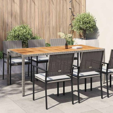 316723 vidaXL Garden Table 190x90x75 cm Poly Rattan and Acacia Wood Grey (1/5)