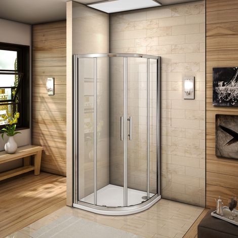 Aica Sanitaire – Paroi de douche 1/4 de cercle 90x90x195cm – Verre trempé 6mm anticalcaire – Roulettes en alliage de zinc – Joints magnétiques inclus