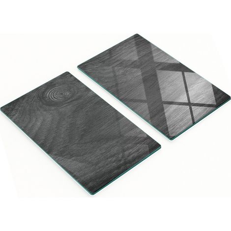Planches à découper en verre avec motifs, aspect bois noir, 2 x 30 x 52 cm (1/5)