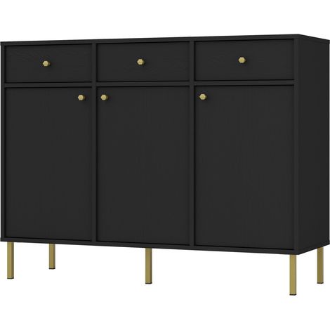 Selsey Oktio - Sideboard 3-türig mit 3 Schubladen, schwarz-graphit, 125 cm