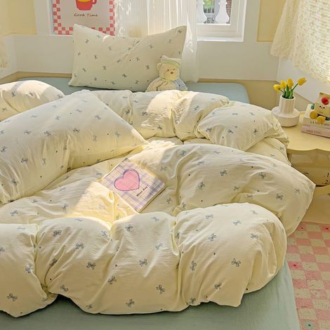 Bettbezug, Schleifenmuster, gewaschene Mikrofaser, Kissenbezug 65x65, Einzelbett (1/5)
