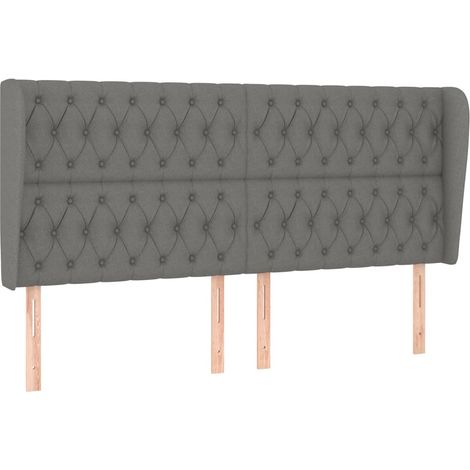 Testiera accessorio letto mobile camera da letto con bordo laterale 203 x 23 x 118/128 cm tessuto grigio scuro TDL0204933