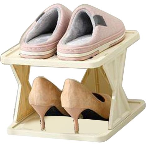 Einfaches Schuhregal mit 2 Ebenen, platzsparend, stabil, aus Kunststoff, für Zuhause, Eingangsbereich, Büro, Hotel, Wohnung (1/5)