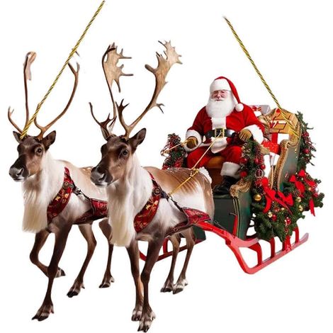 Décorations de Noël acrylique Père Noël dans Sleigh suspendu décoration 2D plat sapin de Noël pendentif pour le sapin de Noël mur fenêtre décoration de voiture (1/5)
