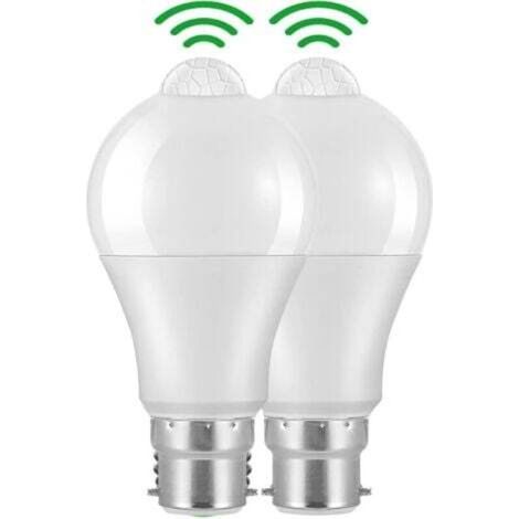 2 pièces Ampoule Detecteur de Mouvement B22 Baïonnette LED, 12W, 1020lm, Blanc Froid 6000 K, CIR 85, étanches IP42 à économie d'énergie, non dimmable, Ampoule à Détecteur de Mouvement