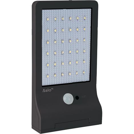 Lampe LED Solaire 3W 370 lumens 6000K LI ION Applique exterieure noir avec détection ASLO