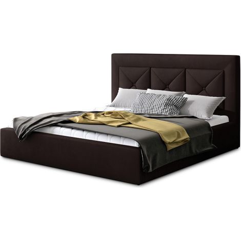Lit moderne en velours CLARIN - Avec ou sans rangement-Marron-160x200-Version sommier et coffre (1/5)
